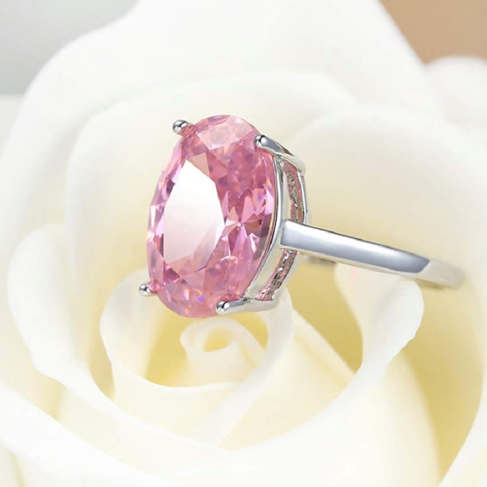 🆕New Pink Kunzite Oval Cut Gemstone Ring , 925 Sterling Silver - Picture 2 of 5